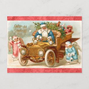 Vintage jul Hälsning Santa och Angel Vykort