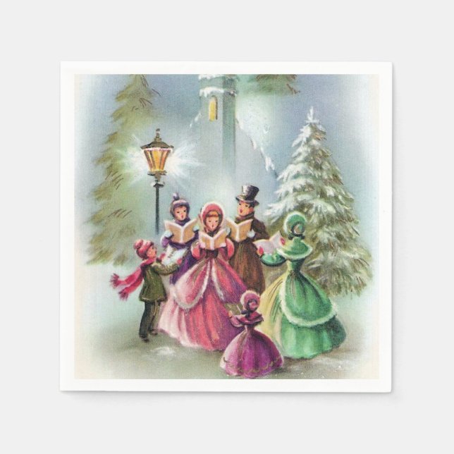 Vintage jul Helgdag Carolers party napkins Pappersservett (Framsidan)