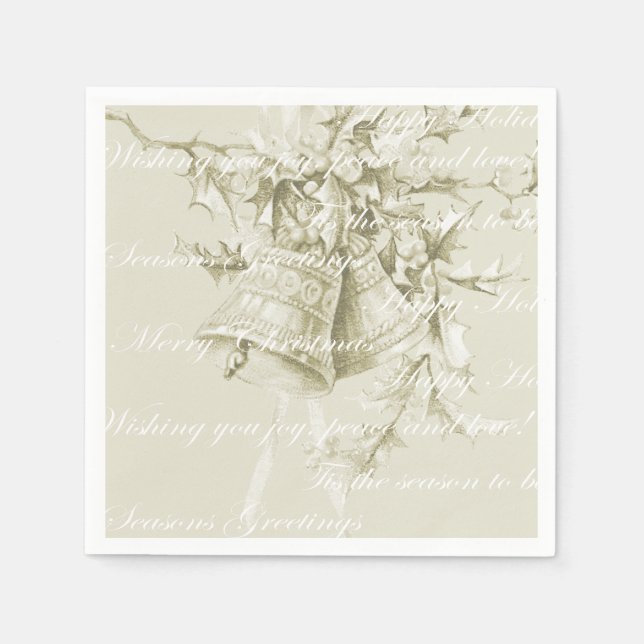 Vintage jul helgdag klockor neutralt pappersservett (Framsidan)