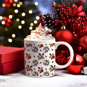 Vintage jul Helgdag Silver Klockor och Holly Kaffemugg
