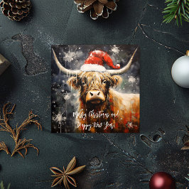 Vintage jul Highland Cow Julkort