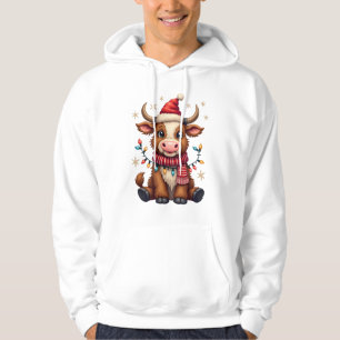 Vintage jul Highlandko i Santamössa Söt H Hoodie