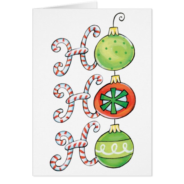 Vintage jul, HO HO HO! Godisstavar Ornamenter Hälsningskort (Framsidan)