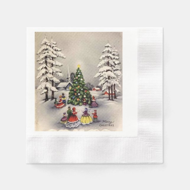 Vintage jul holiday sceneri servetter (Framsidan)