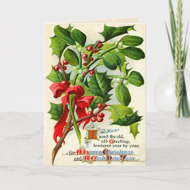 Vintage jul Holly Card Helgkort (Framsida)