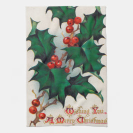 Vintage jul Holly kökshandduk