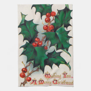 Vintage jul Holly kökshandduk