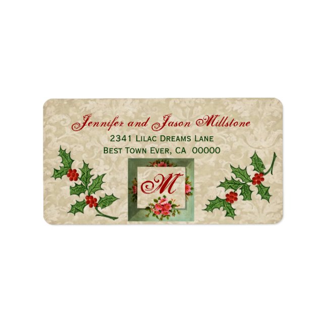 Vintage jul Holly Label Adressetikett (Framsidan)