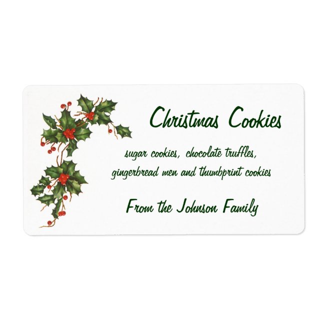 Vintage jul, Holly Plant med Red Berries Fraktsedel (Framsidan)