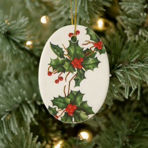 Vintage jul, Holly Plant med Red Berries Julgransprydnad Keramik