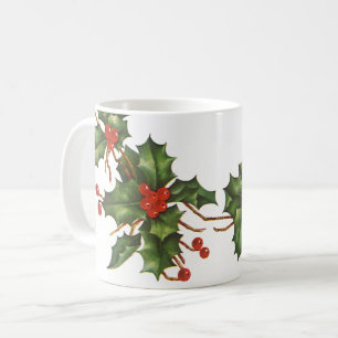 Vintage jul, Holly Plant med Red Berries Kaffemugg