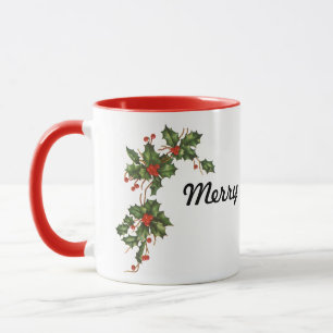 Vintage jul, Holly Plant med Red Berries Mugg