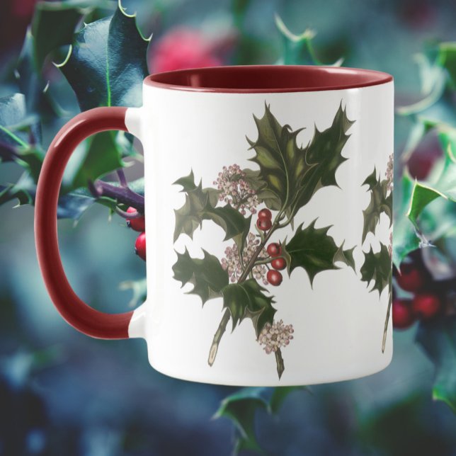 Vintage jul, Holly Plant med Red Berries Mugg (Skapare uppladdad)
