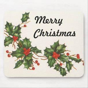 Vintage jul, Holly Plant med Red Berries Musmatta