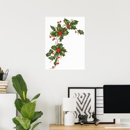 Vintage jul, Holly Plant med Red Berries Poster