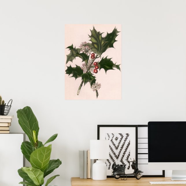 Vintage jul, Holly Plant med Red Berries Poster (Hemmakontoret)