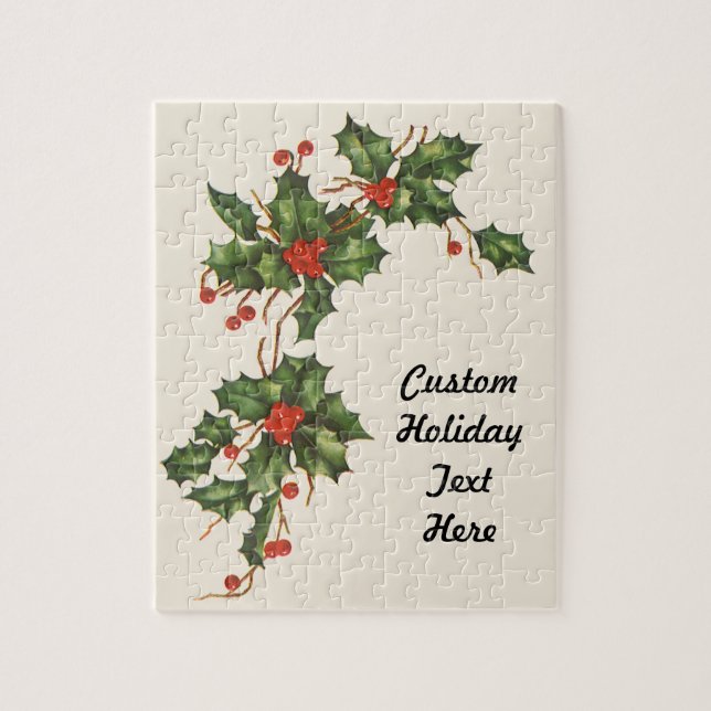 Vintage jul, Holly Plant med Red Berries Pussel (Vertikal)