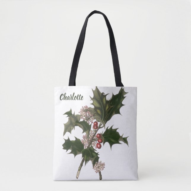 Vintage jul, Holly Plant med Red Berries Tygkasse (Framsida)