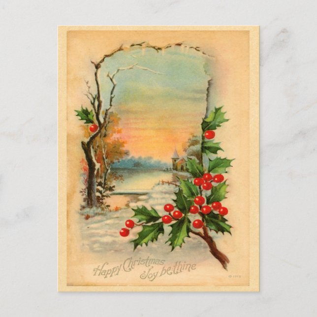 Vintage jul Holly Postcard Helg Vykort (Framsida)