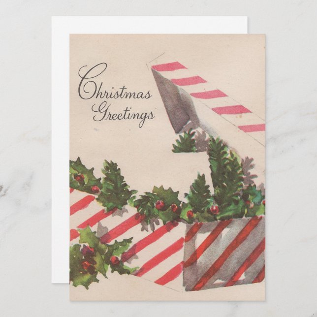 Vintage jul Holly Present Julkort (Fram/baksida)