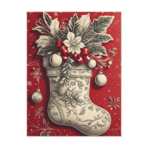 Vintage jul Holly Stocking Helgdag vycard