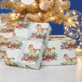 Vintage jul Horse, Red Berries, Dekorationer Presentpapper