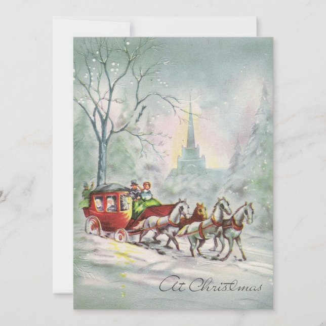 Vintage jul Horse Sleigh Winter Julkort (Framsida)