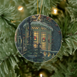 Vintage jul, House with Wreaths in Windows Julgransprydnad Keramik