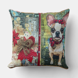 Vintage jul-Hund Pillow - Rustic Helgdag Kudde