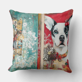 Vintage jul-Hund Pillow - Rustic Helgdag Kudde