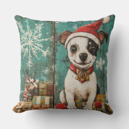 Vintage jul-Hund Pillow - Rustic Helgdag Kudde