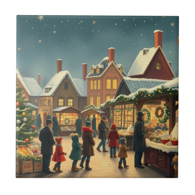 Vintage jul Illustration Kakelplatta (Framsidan)