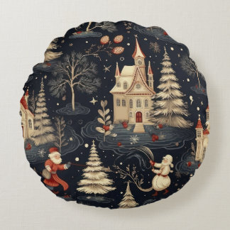 Vintage jul Illustration Mönster Rund Kudde
