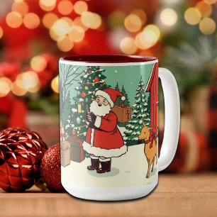 Vintage jul Illustration Två-Tonad Mugg