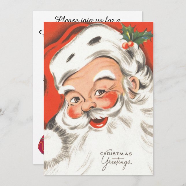 Vintage jul, inbjudan till Jolly Jultomten (Fram/baksida)