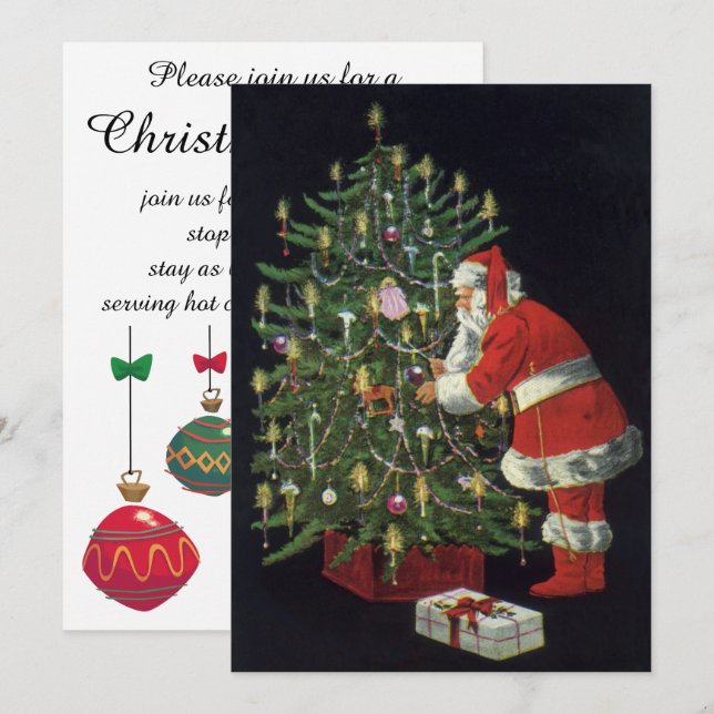 Vintage jul, inbjudan till Jolly Jultomten (Fram/baksida)