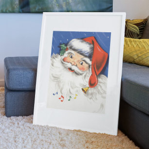Vintage jul, jolly jultomte med musik poster
