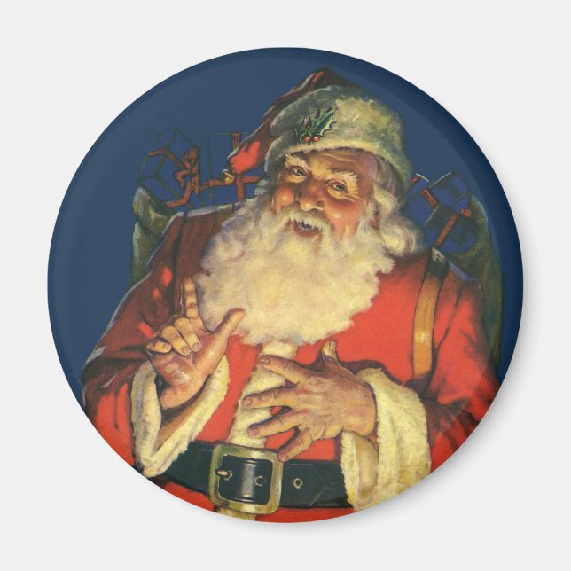 Vintage jul, Jolly Jultomten med Leksaker Magnet (Framsidan)