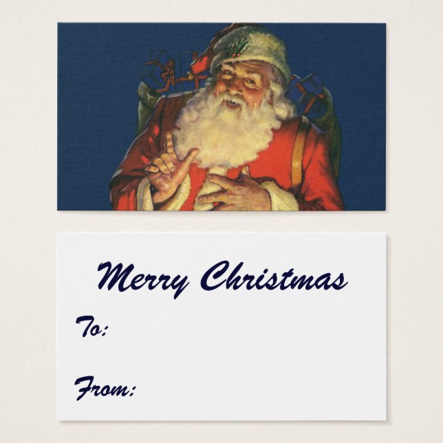 Vintage jul, Jolly Jultomten med Leksaker Visitkort (Framsida & baksida)