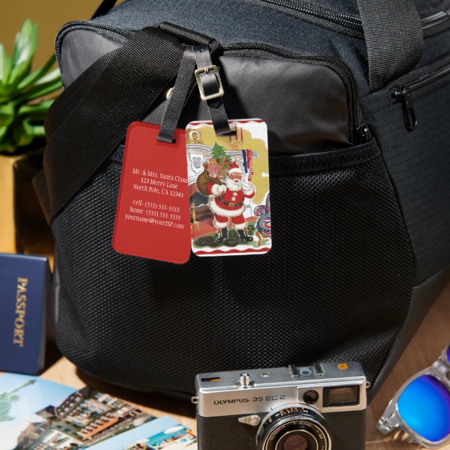 Vintage jul, Jolly Jultomten med Presenter Bagagebricka (Fram & Baksida)