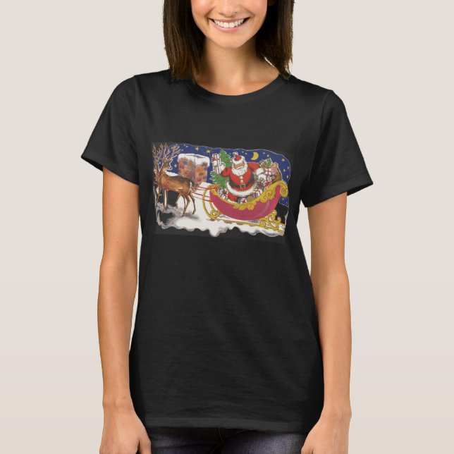 Vintage jul, Jolly Jultomten med Sleigh T Shirt (Framsida)