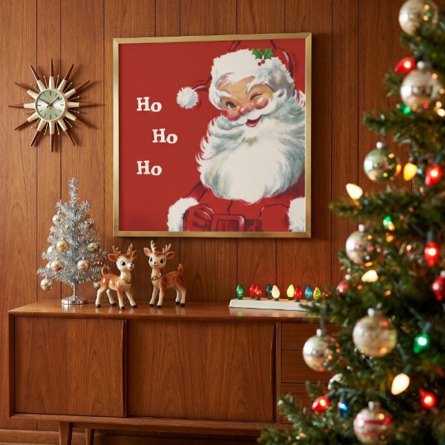 Vintage jul, Jolly Jultomten Winking Poster (Vintage illustration Christmas design featuring a happy, jolly Santa Claus wearing a hat and winking)