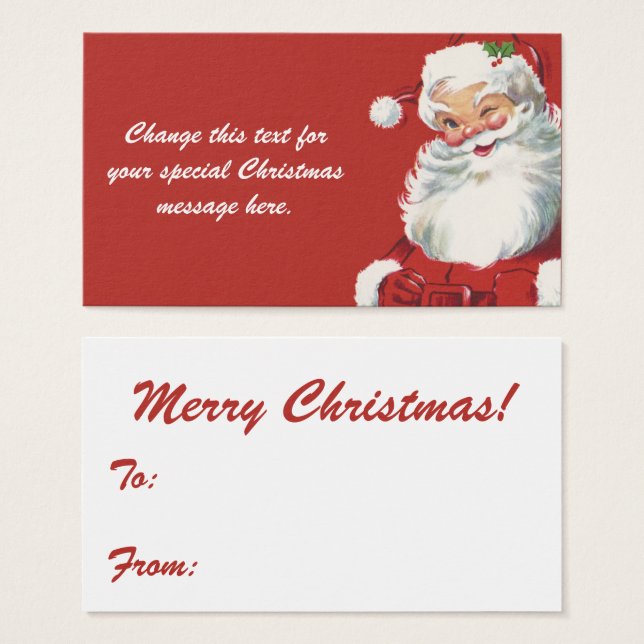 Vintage jul, Jolly Jultomten Winking Visitkort (Framsida & baksida)