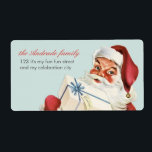 Vintage jul Jolly Santa Blue Red Helgdag Fraktsedel<br><div class="desc">Vintage christmas, jolly Santa vintage/antique illustration/image/clipart/teckning, light/soft/bright blue solid bakgrund, röd helgdag, enkel/festive/nostalgic/roligt/old stil/mode/vintage inspirred/look/tittar design, tomhat/red white kostym/wear/unfit/long white skägda/röda/röda handskar, vit papper, vit presenter, blå båge/band, anpassa färg, blå röd anpassningsbar, gammal man, jultomten/klausul/pappa jul/st nick/saint nicholas, röd/blåsande kind, hälsning, röd kalligrafi/skript-typsnitt. Vintage christmas-design, med red_dress, med antika illustrationer...</div>