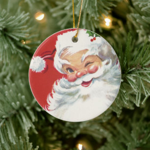 Vintage jul, Jolly Winking Jultomten Julgransprydnad Keramik