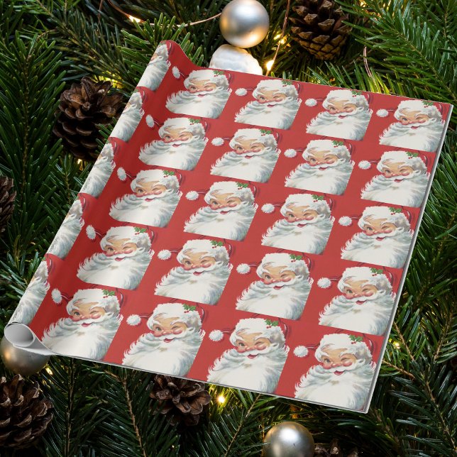Vintage jul, Jolly Winking Jultomten Presentpapper (Skapare uppladdad)
