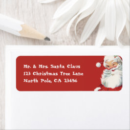 Vintage jul, Jolly Winking Jultomten Returadress Etikett