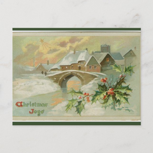 Vintage jul Joys Winter Scene Vykort (Framsida)