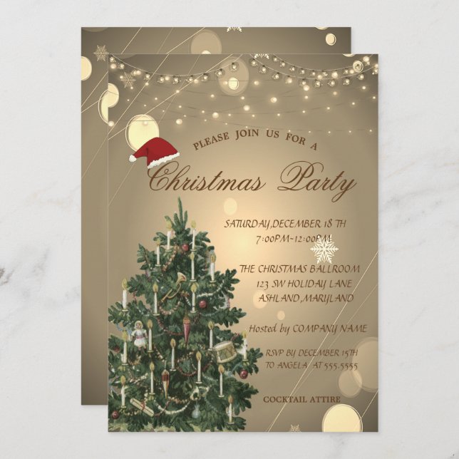 Vintage jul - julhelgen i Träd Inbjudningar (Fram/baksida)