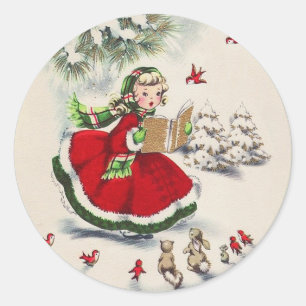 Vintage jul - julklappar runt klistermärke